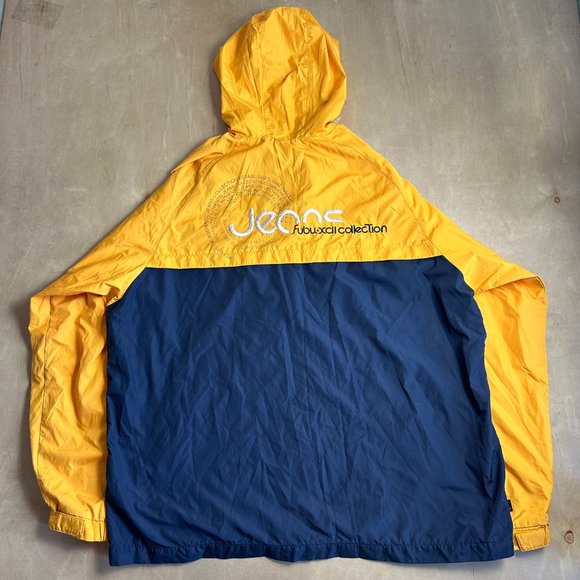 Vintage FUBU Collection Men's Size XL Blue Yellow Rain Coat Windbreaker Jacket - Picture 6 of 7